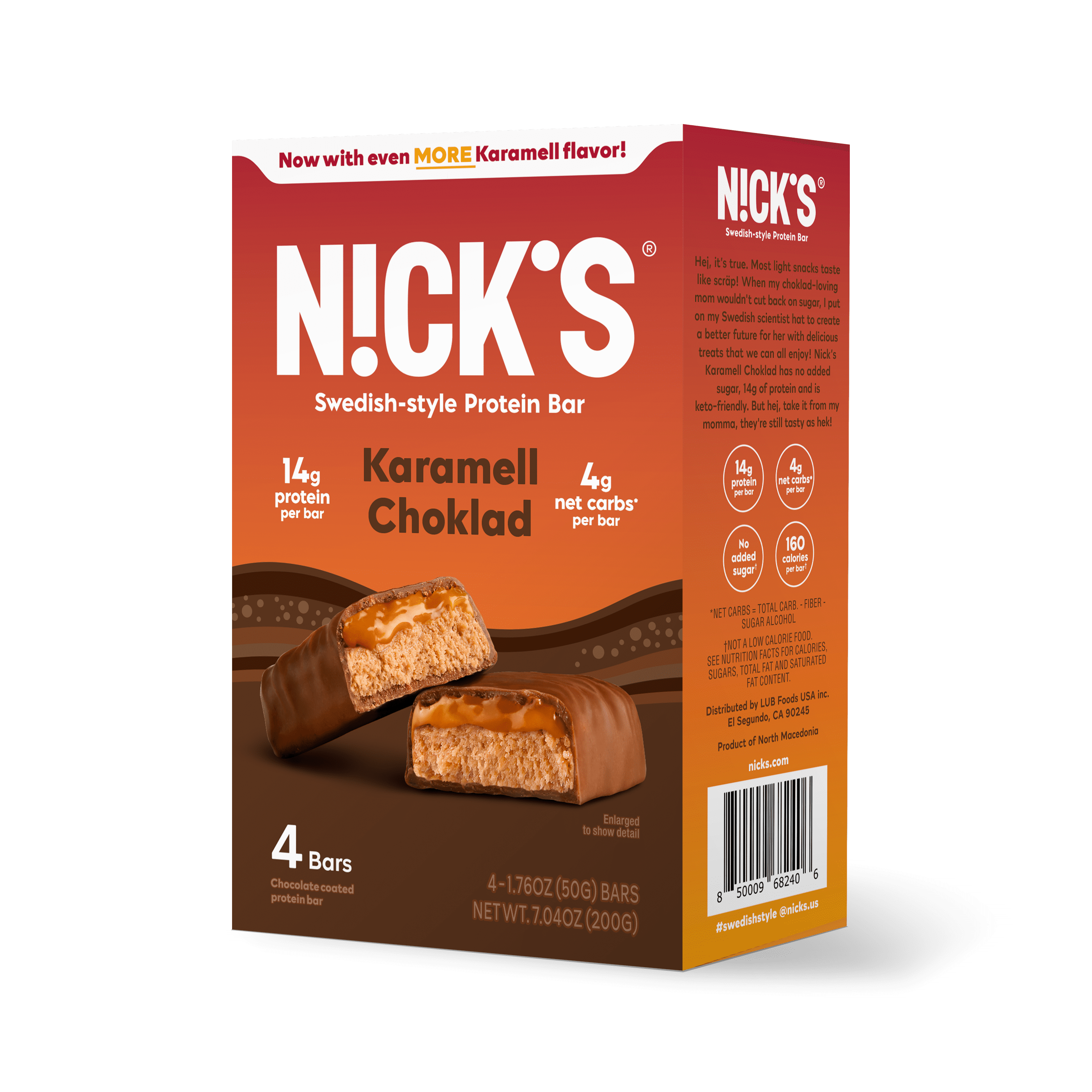 N!CK'S Caramel Chocolate Protein Keto Bar, 1.76 oz, 4 Pack
