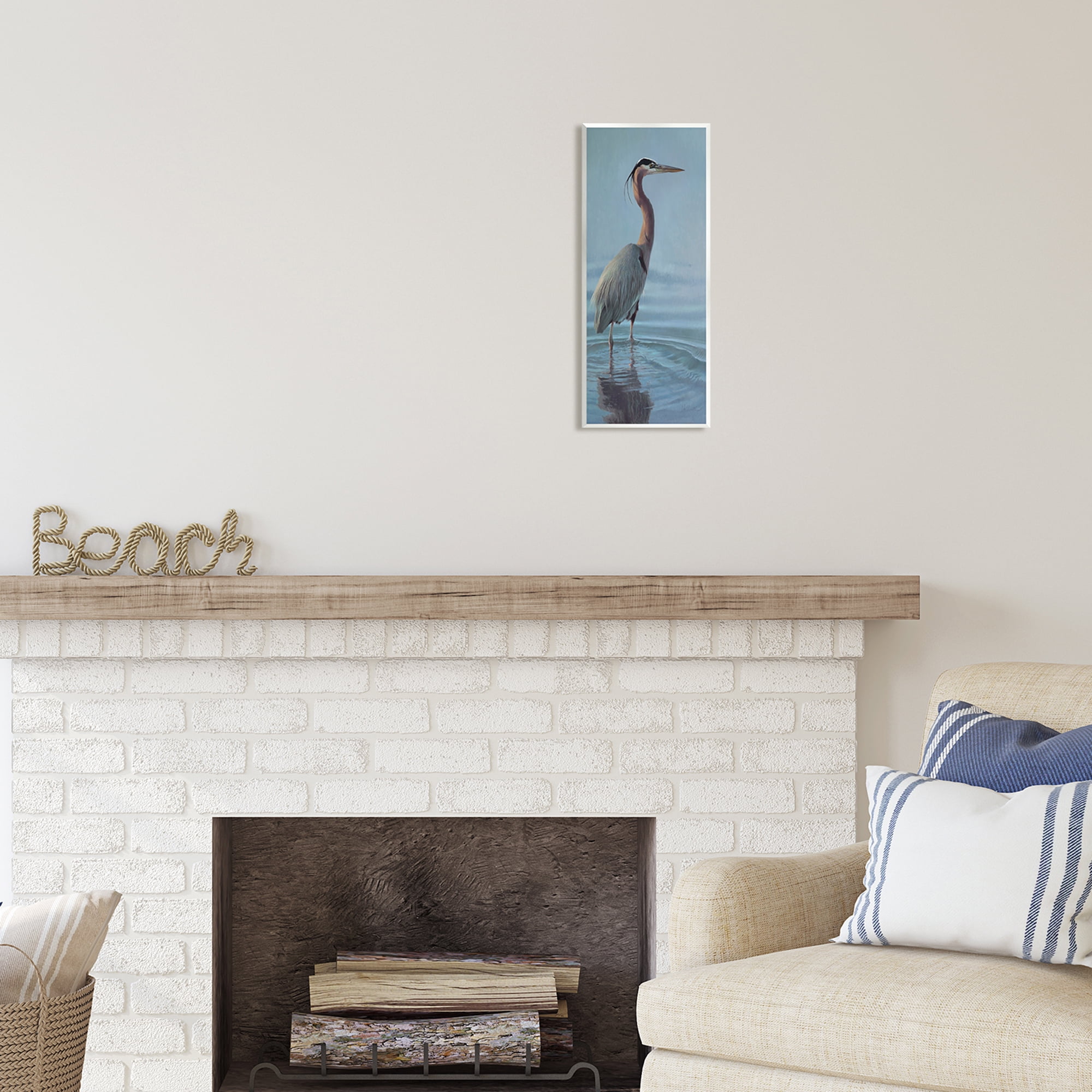 Stupell Industries Heron Bird Perched Ocean Ripples Coastal Painting Unframed Art Print Wall Art