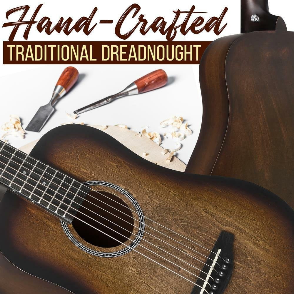 Pyle Acoustic Guitar Kit 1/2 Junior Size Steel String Instrument for Beginner Kids Adults 34” Brown