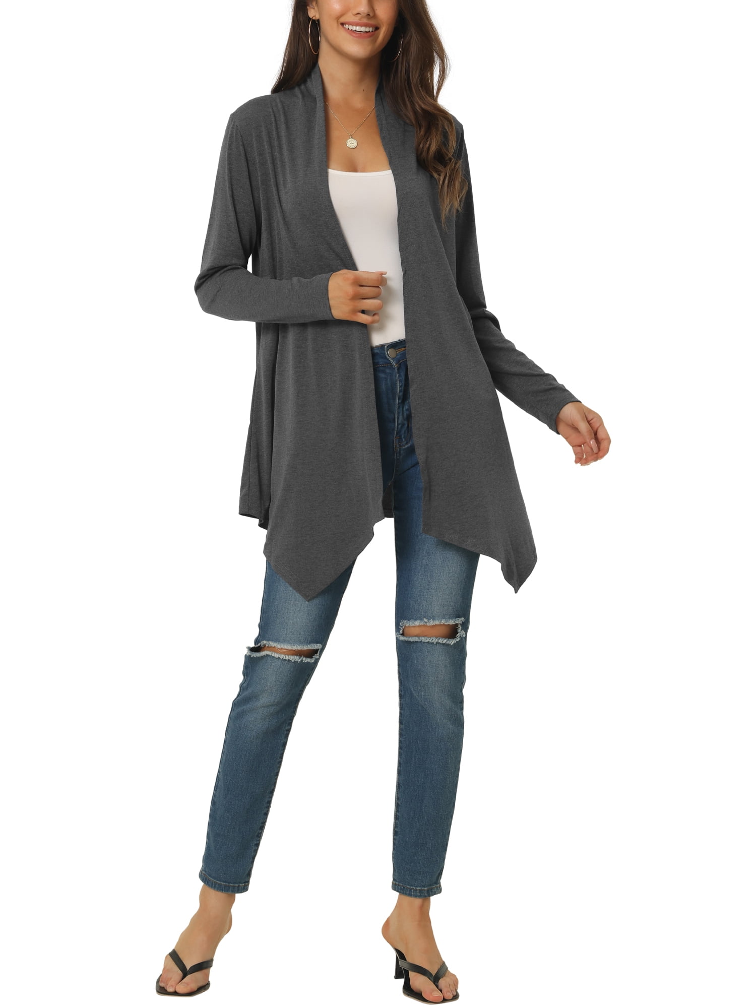 Unique Bargains Women's Spring Fall Draped Open Front Lightweight Cardigan