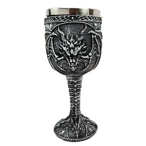 Medieval Fantasy Ridley Scorching Fire Dragon Wine Drink Goblet Chalice Figurine