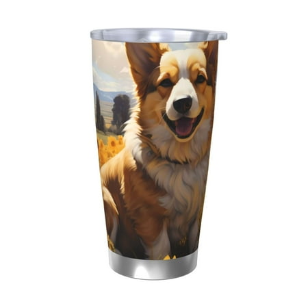 

Uemuo Cute Corgi Sunflower Print Travel Coffee Mug 20oz Double-walled Car Cup Stainless Steel Insulated Tumbler Leak-proof Travel Cup Reusable Straw Car Cup-Without Straw