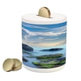 thumbnail image 1 of Beach Piggy Bank, Sea Stones on Seaside Caribbean Shore Photo Majestic Cloudscape, Ceramic Coin Bank Money Box for Cash Saving, 3.6" X 3.2", Blue Pale Blue Green, by Ambesonne, 1 of 4