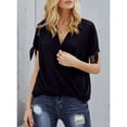 thumbnail image 2 of Uhndy Women's Blouses V Neck Short Sleeve Chiffon Shirts Front Draped Wrap Twist Tops, 2 of 5