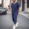 thumbnail image 2 of JIKNTTR Men's 2 Piece Sweatsuits Outfits Mens Linen Sets Summer Leisure Short Sleeve T Shirt And Shorts Set Stylish Handsome Outfit, 2 of 6