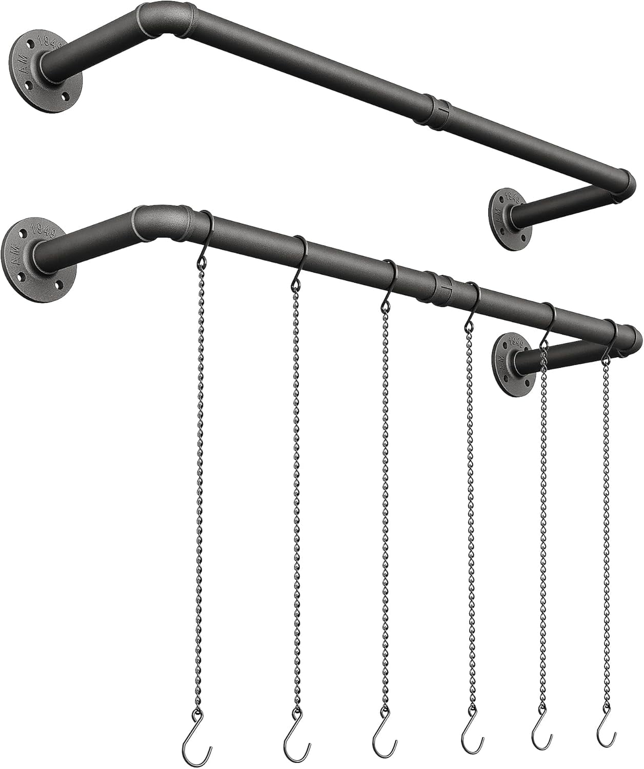Plant Haning Rod, 2 Pack Hanging Planters for Indoor Plants with 3 Chains, Wall Plant Hanging Bar for Window Celling, 38.2 Inch, Metal Black, Pots Not Included