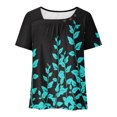 thumbnail image 4 of Fiudx Liquidación de Ahorros de Verano Camiseta Plisada de Manga Corta con Cuello Estampado para Mujer, 4 of 6