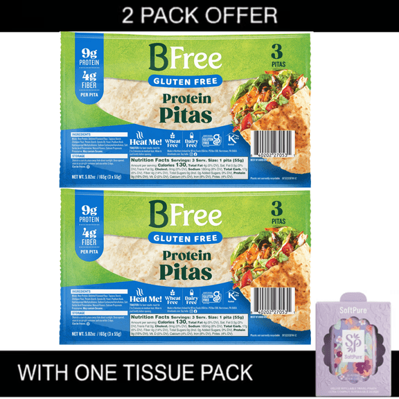 2x BFree High Protein Gluten-Free Pita 5.82 oz & Tissue Pack