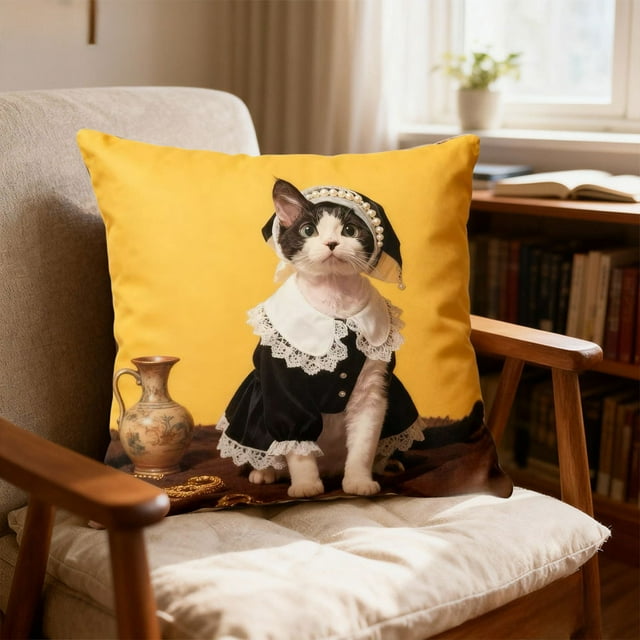 Funda de almohada corta de felpa de poliéster con diseño de gatos | Funda de cojín decorativa para sofá de 45 x 45 cm sin relleno | Decoración para el hogar con estampado de gatos multicolor
