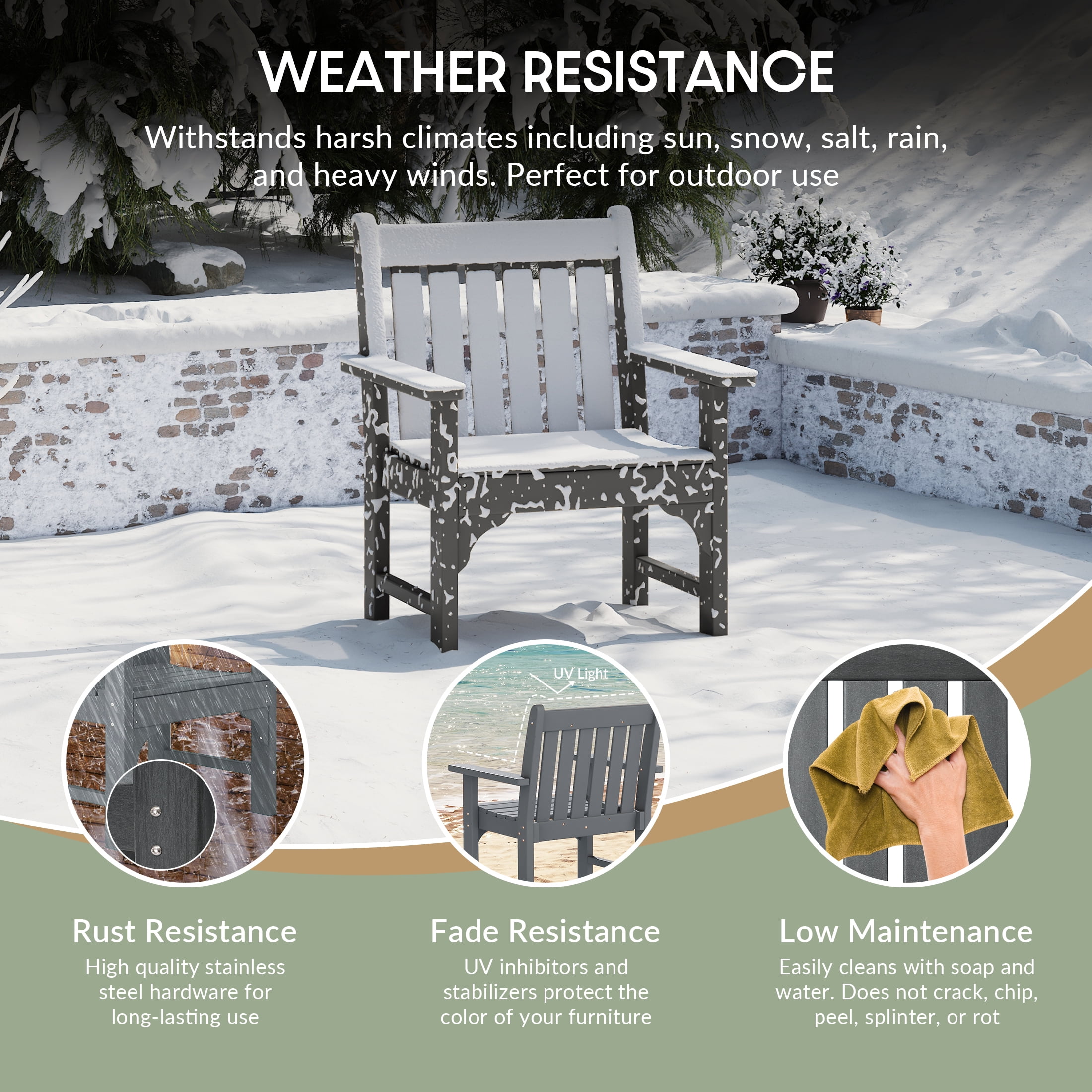 WestinTrends Malibu Outdoor Patio HDPE Adirondack Dining Arm Chair, Gray