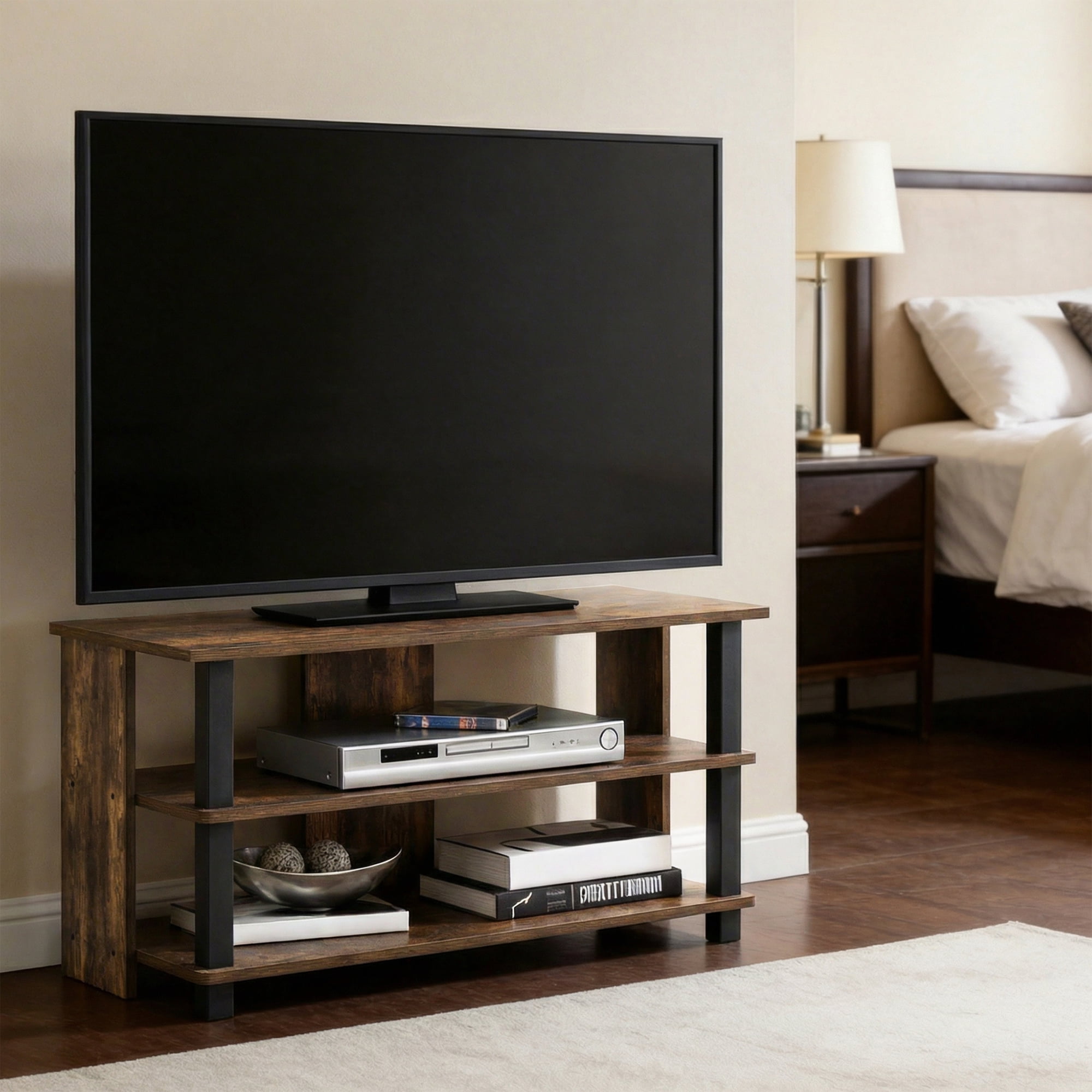Furinno SULLY 3-Tier Entertainment Center for TV up to 40 Inch Amber Pine