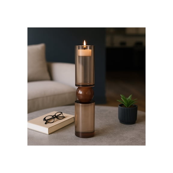 Decorative Crystal Candle Holder for Home Decor - Tall Taper Candlestick Holder for Dining Table Display - Elegant Candle Stand Holder for Living Room and Shelf Accent - 15", Bronze