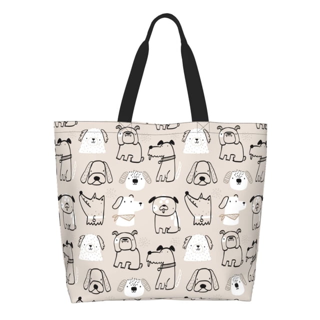 Fotbe Puppy Bolsa Tote Estética de Lona con Estampado para Mujer - Bolsa Reutilizable de Hombro Casual para Vacaciones, Compras, Trabajo y Gimnasio
