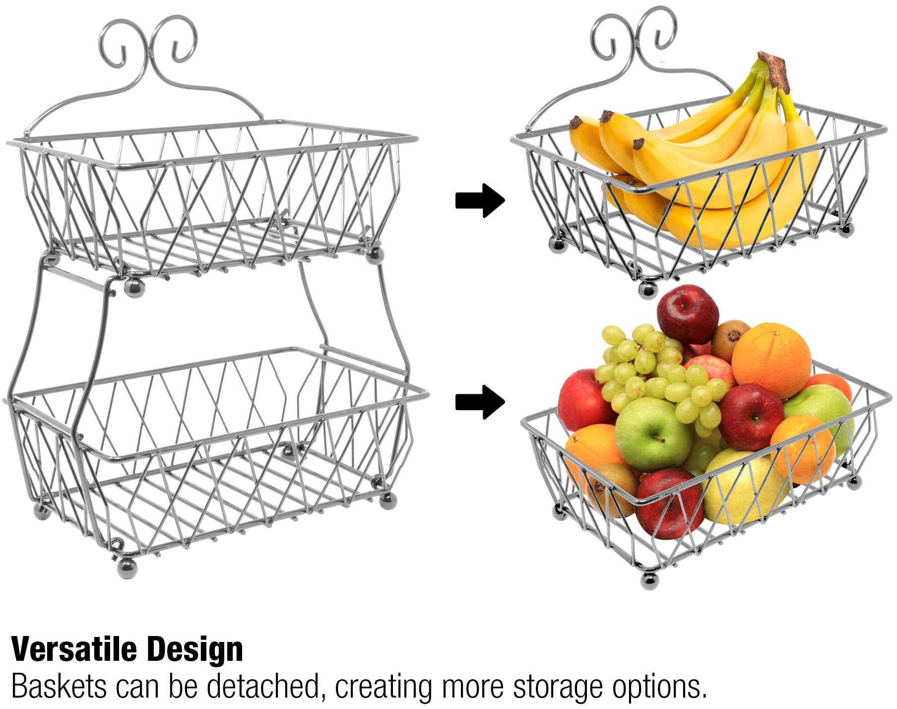 Fruit Basket Display Stand, 2-Tier, Counter Storage Antique Metal