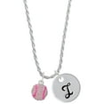 thumbnail image 1 of Delight Jewelry Silvertone Small Sparkle Pink AB Softball Silvertone Script Initial Disc - I - Charm Necklace, 20"+3", 1 of 4