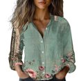 thumbnail image 3 of Blusas para Mujeres Casual Verano Color Sólido V Cuello Botón Abajo Suelto Ajuste Blusa, 3 of 8