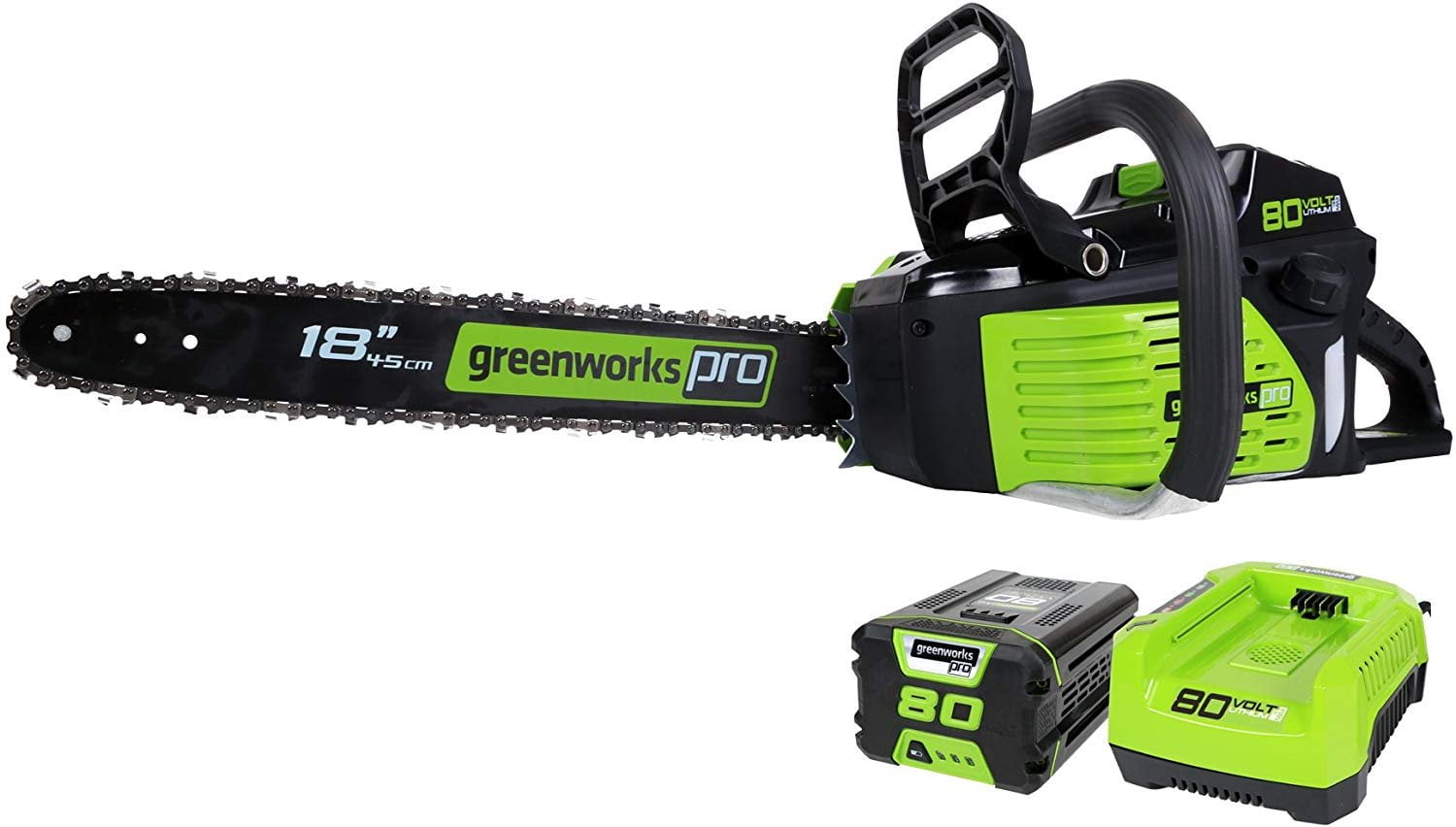 Greenworks PRO 18Inch 80V Cordless Chainsaw, 2.0 AH Battery Included