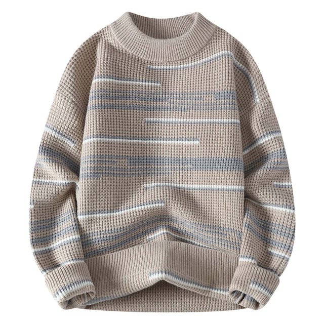 RKSRN Pull Homme Automne Hiver Chaud à Rayures Fines Col Rond Manches Longues Haut Doux Ample