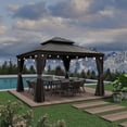 thumbnail image 2 of PURPLE LEAF 12' X 12' Permanent Hardtop Gazebo Aluminum Frame Gazebo with Galvanized Steel Double Roof for Patio Lawn and Garden, Light Included, Grey, 2 of 14