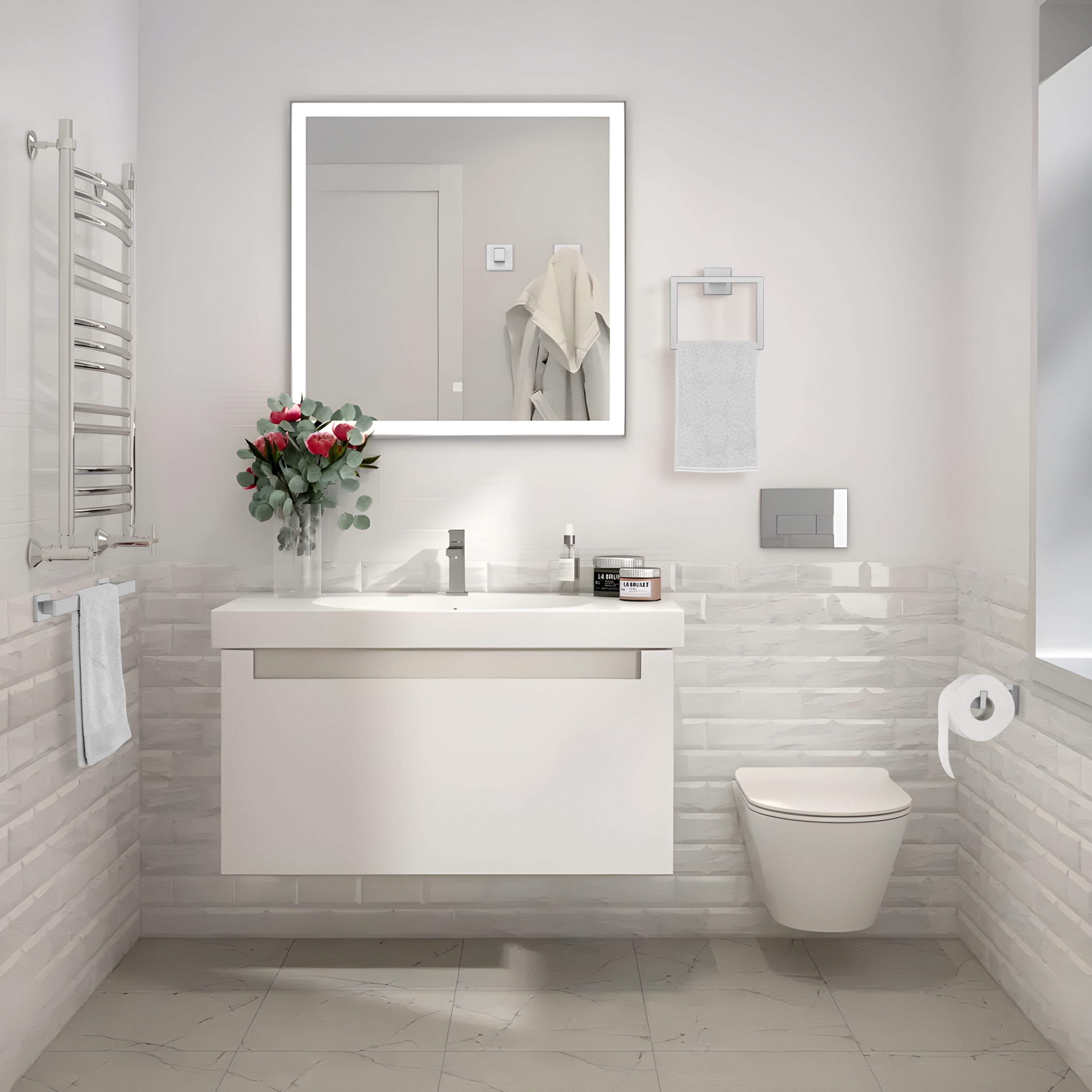 Coliware 5 Pieces Bathroom Hardware Set, Wall Mounted Stainless Steel Bathroom Accessories Kit Includes Towel Bar, Toilet Paper Holder, Towel Ring, Robe Hooks, Bathroom Towel Bar Holder Sets