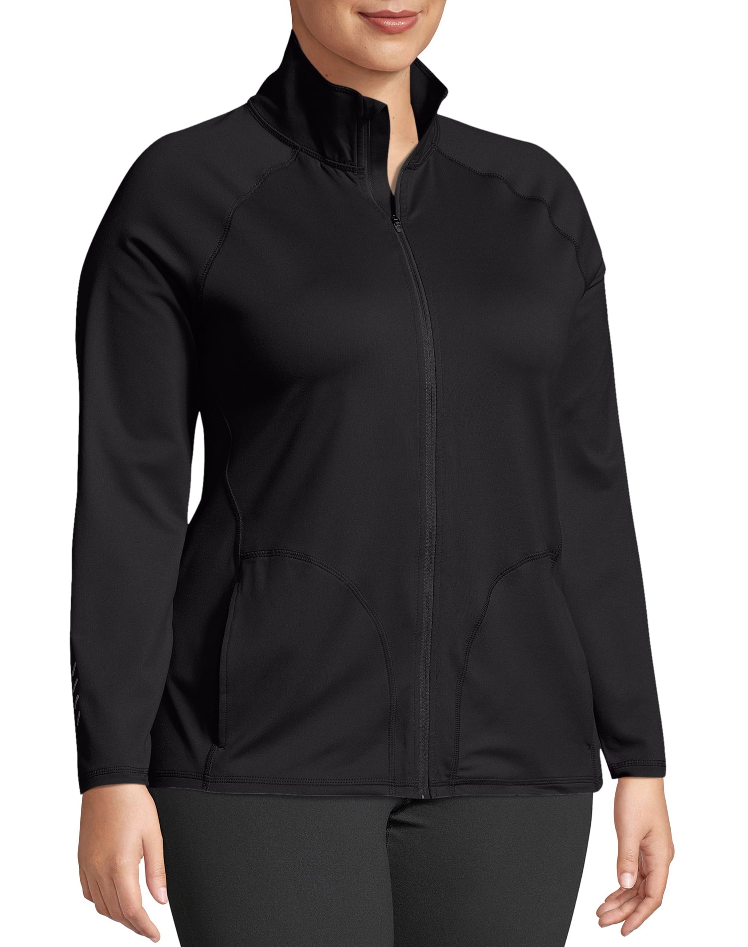 Only Play Plus Size High Neck Mid Waist Zipper Jacket For Women - Black