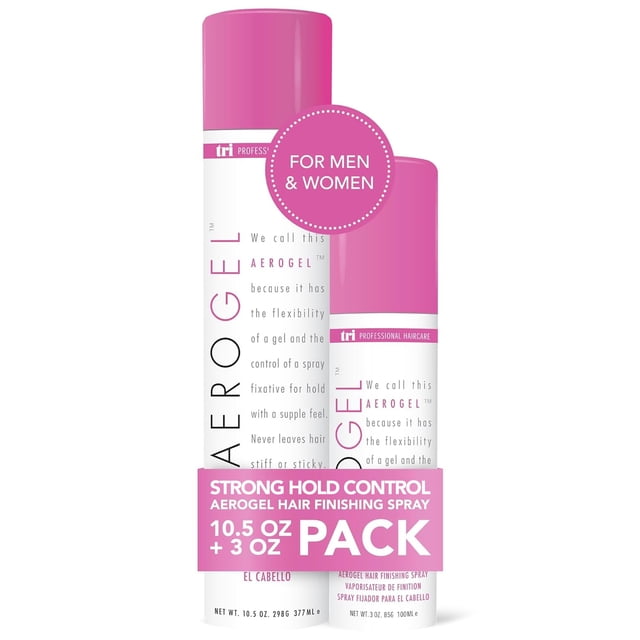 TRI Design Aerogel Hairspray - Hair Styling Gel Plus Texture Spray for Men & Women Combining Flexibility & Control for Strong Hold No Hair Flakes to All Hair Style & Types - 10.5 Oz & 3 Oz