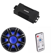 Kicker 48PXA6001 Weatherproof Powersport Mono Amp & 12" 4 Ohm Premium Marine Free-Air Subwoofer (Charcoal Grill ) Includes LED Remote