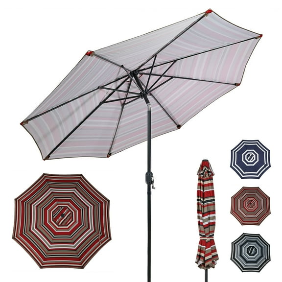 Sunnydaze 91" Awning Stripe Octagon Market Umbrella with Push-Button Tilt