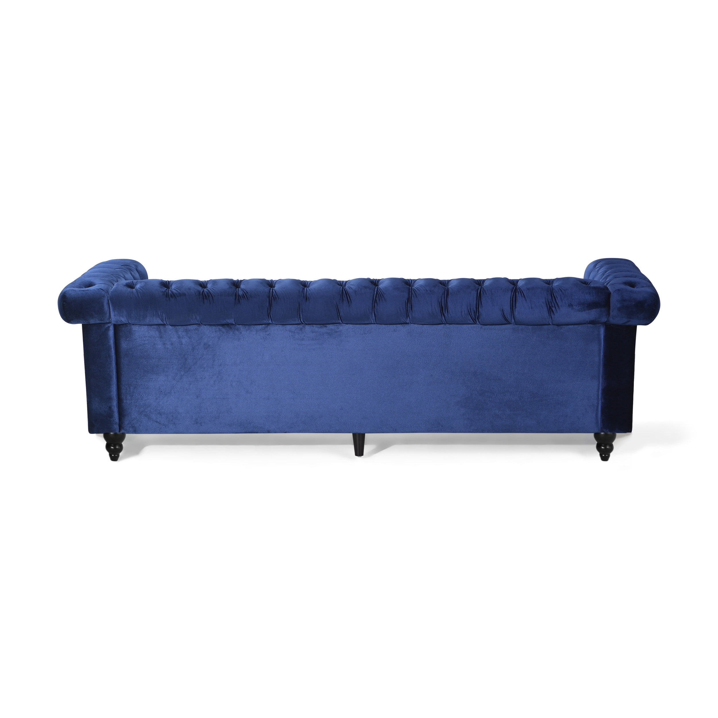 Noble House Kabella Button Tufted Sofa, Midnight Blue, Dark Brown