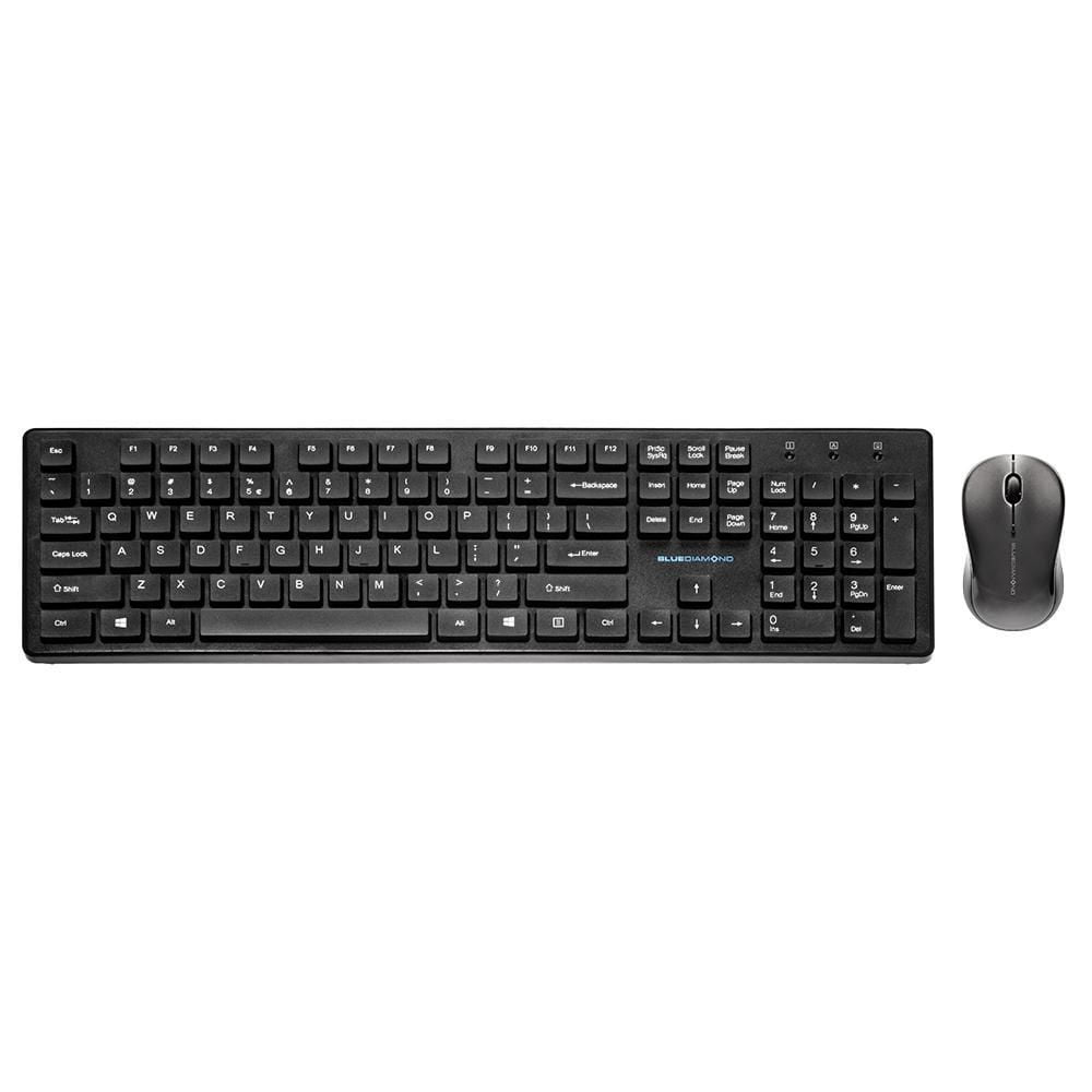 BlueDiamond Connect Combo Clavier sans fil à membrane avec Souris sans fil à technologie 2,4 GHz - Disposition Anglais - Noir