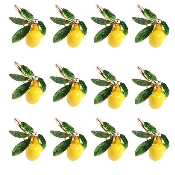 12 Pcs Lemon Napkin Rings Set, Metal Gold Napkin Rings for Table Decor, Realistic Fruit Design, Polished Finish, Ideal for Dinner Parties, Banquets and Weddings