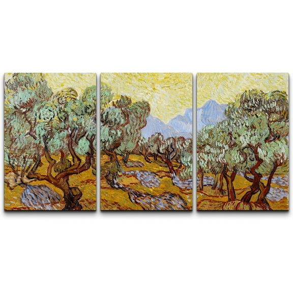 wall26 Canvas Print Wall Art Set Olive Trees by Vincent Van Gogh Nature Wilderness Illustrations Fine Art Relax/Calm Multicolor for Living Room, Bedroom, Office - 16"x24" x 3 Panels