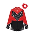 thumbnail image 3 of TiaoBug Kids Girls Shiny Rhinestones Long Sleeve Gymnastics Leotard Dance Jumpsuit with Hair Band Set Red 6, 3 of 7