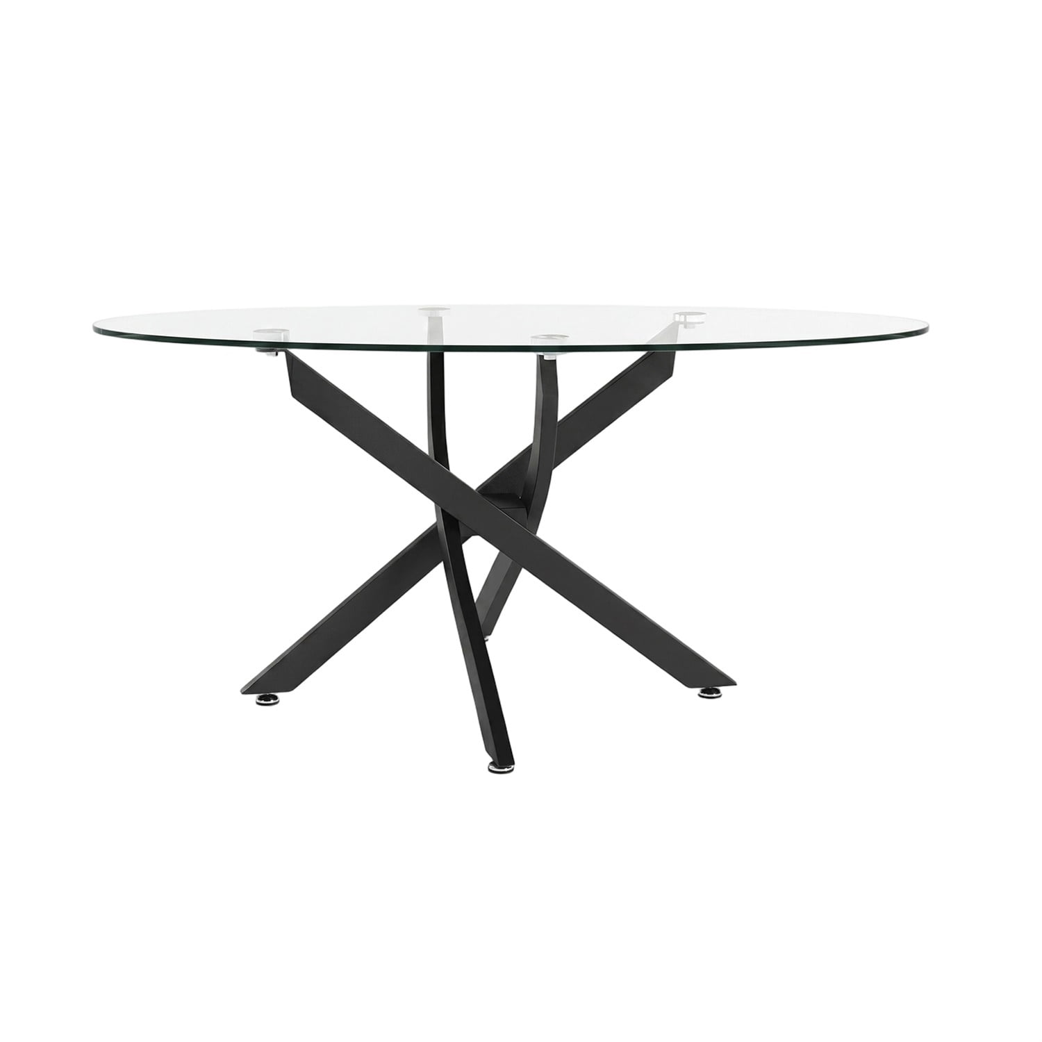 Hommoo Modern Oval Glass Coffee Table with Metal Legs, 39.4" Tempered Glass Living Room Side Table, Minimalist Tea Table for Small Spaces, Black