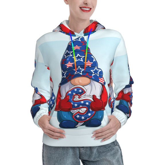 Tebeau Cute Gnomes in USA1 Print Womens Casual Hoodies Crew Neck Long Sleeve Sweatshirts With Pocket Lightweight Pullover Tops-Small