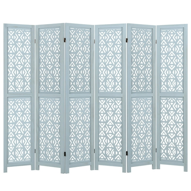 Gymax 6-Panel Wooden Room Divider w/ Carved Cutout Pattern & Solid Wood Frame