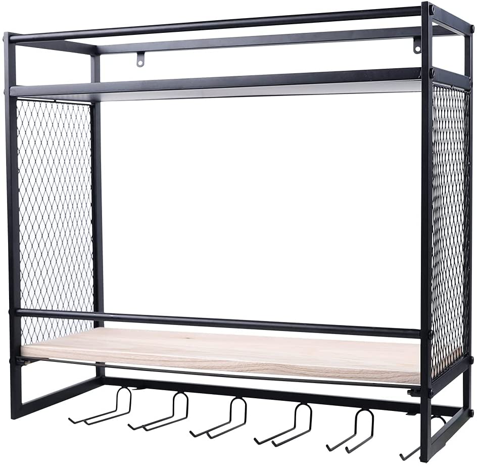 MONIPA Hanging Metal Wine Rack Black Industrial Wall Mount Wine Rack with 6 Glasses Hook