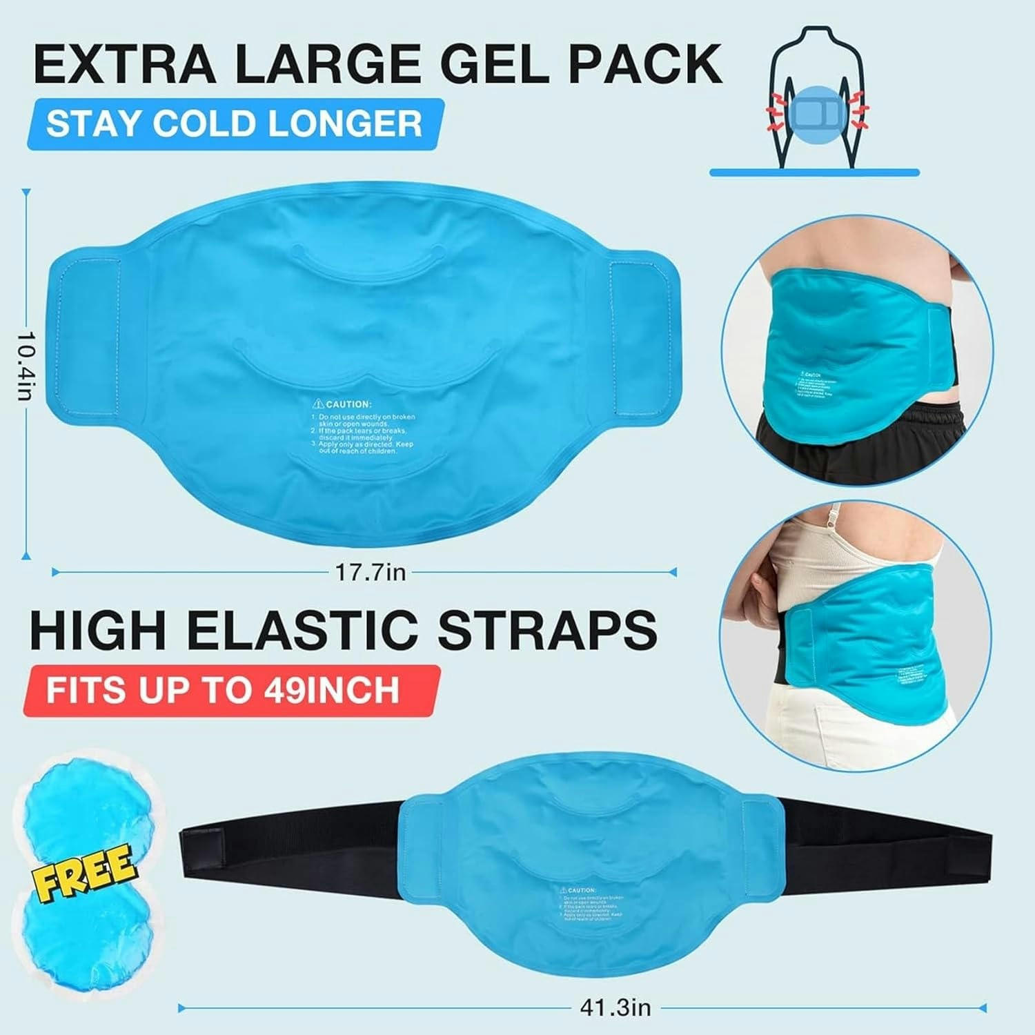 GXCZ Ice Pack for Back Pain Relief, Reusable Gel Back Ice Pack with Dual Straps, Cold Compress Therapy for Waist Lumbar Injuries Sciatic Nerve Herniated or Degenerative Disc Coccyx Tailbone Pain