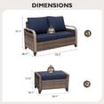 thumbnail image 2 of EAGLE PEAK 3 Piece Wicker Outdoor Patio Furniture Set, Patio Set with 2 Seat Loveseat Sofa, and 2 Ottomans, Brown/Blue, 2 of 8
