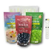 WuFuYuan Boba Tapioca Pearls 3-Pack Variety (Black, Color, Green Tea) plus 50 Wide Straws Individually Wrapped with Animal Design Storage Bag Clip