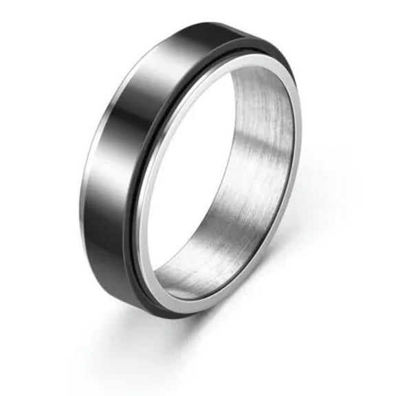 6mm/8mm Black Polished Band Spinner Ring Men's Stainless Steel Ring Size 5-13