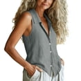 thumbnail image 6 of Womens Button Down Vest Summer Sleeveless Tank Tops Solid Color V Neck Casual Vest Vacation Boho Tank Top, 6 of 8