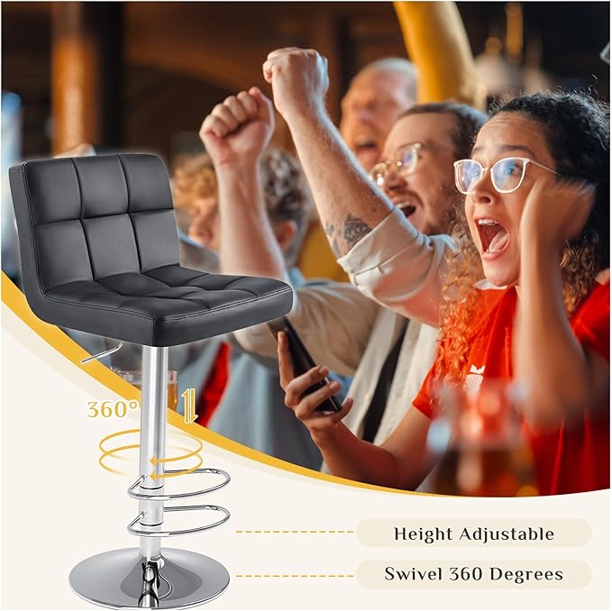 Sybels 2-Pack Adjustable Swivel Bar Stools, Armless PU Leather Counter Height Stools with Back，Black