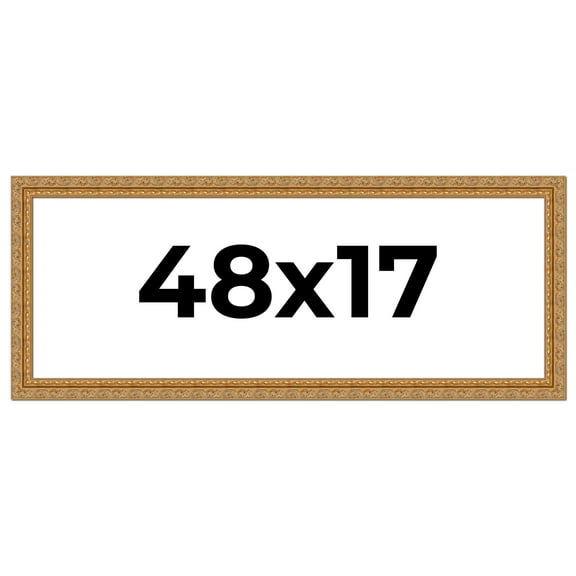 48x17 Frame Gold Ornate Solid Wood Picture Frame | 2 Inch Moulding Width | Firman Traditional Photo