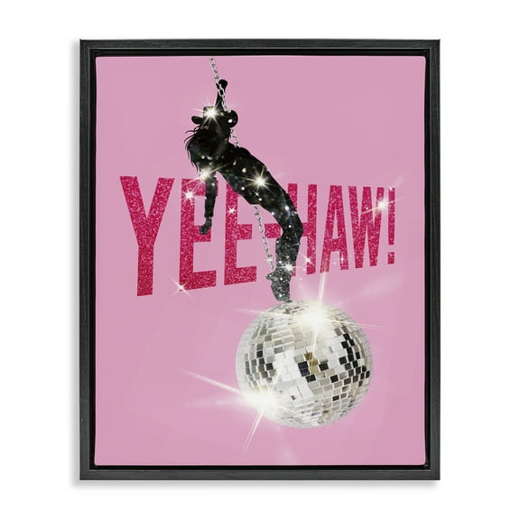 Stupell Industries Yeehaw Disco Cowgirl Text & Numbers Painting Black Floater Framed Canvas Art Print Wall Art, 17 x 21