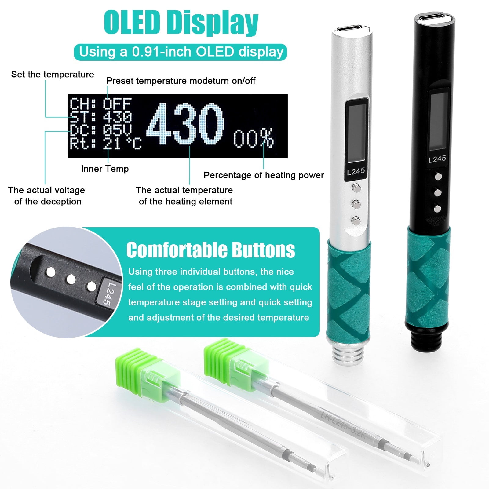 Welding Equipment,Smart Electric Soldering Iron ,65W Type-C DC+PD Dual Power Supplying Temperature Adjustment Portable Soldering Station ,Portable