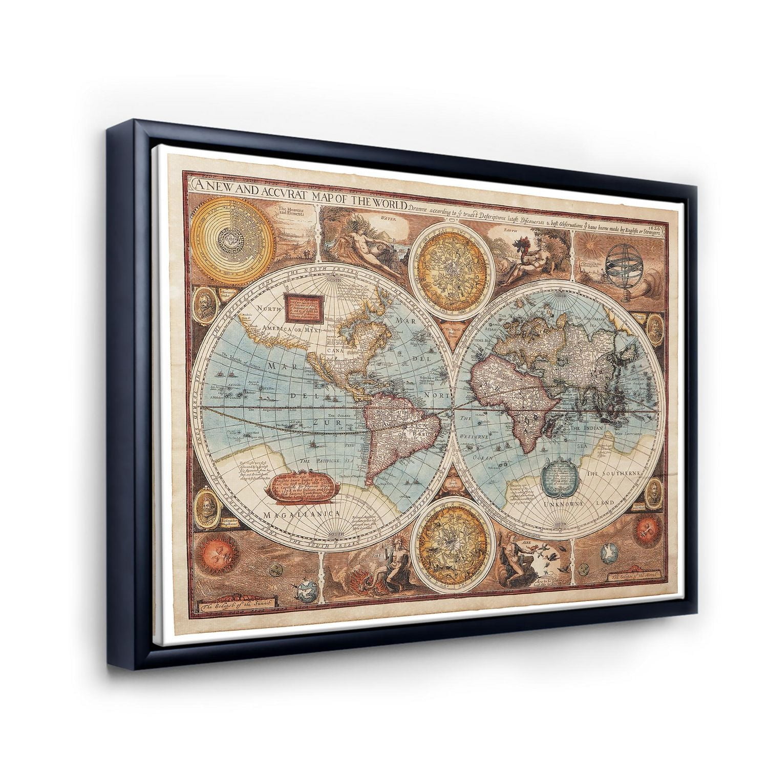 Designart Ancient Map of The World VIII FLOAT FRAME WALL ART