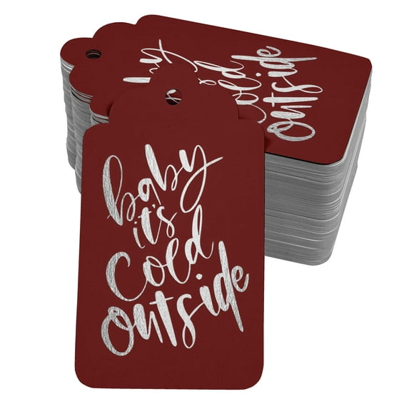Inkdotpot 50 Pack Real Silver Foil Paper Tags Baby It's Cold Outside Baby Shower Favor Hang Tag