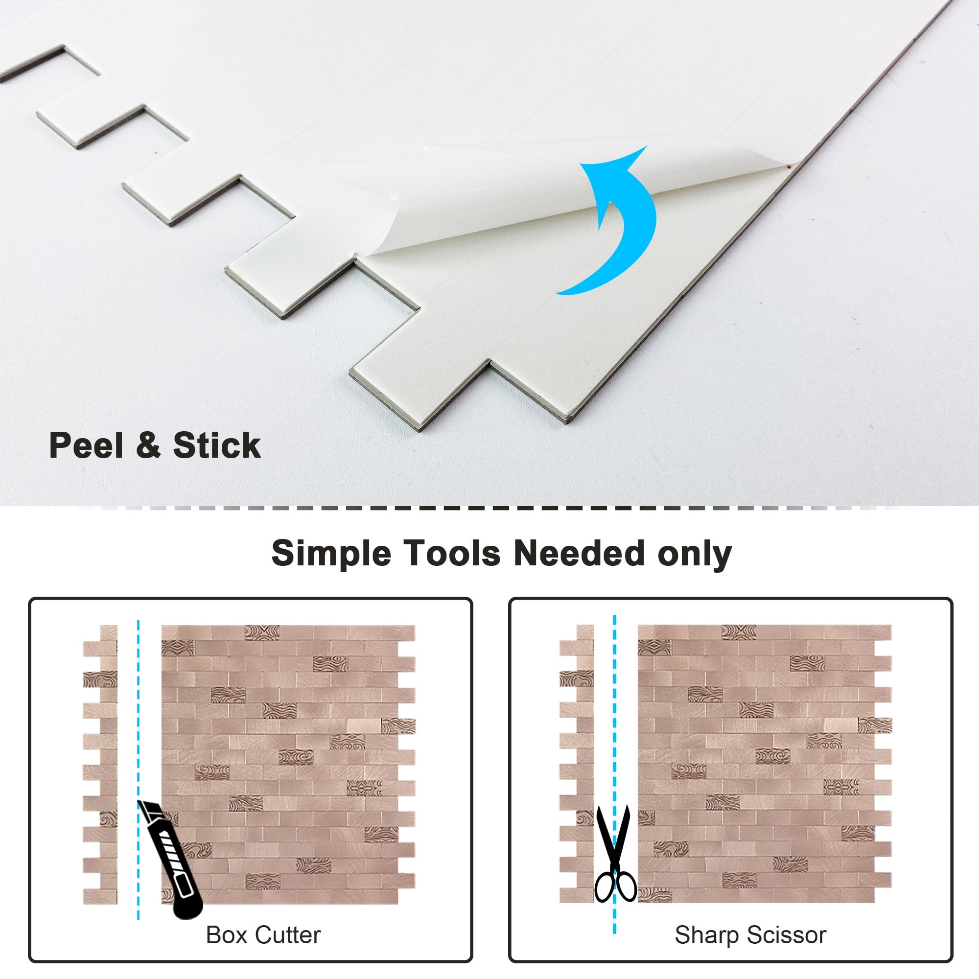 BeNice Peel and Stick Backsplash Kitchen Backsplash Tile Stickers Metal Rose Gold