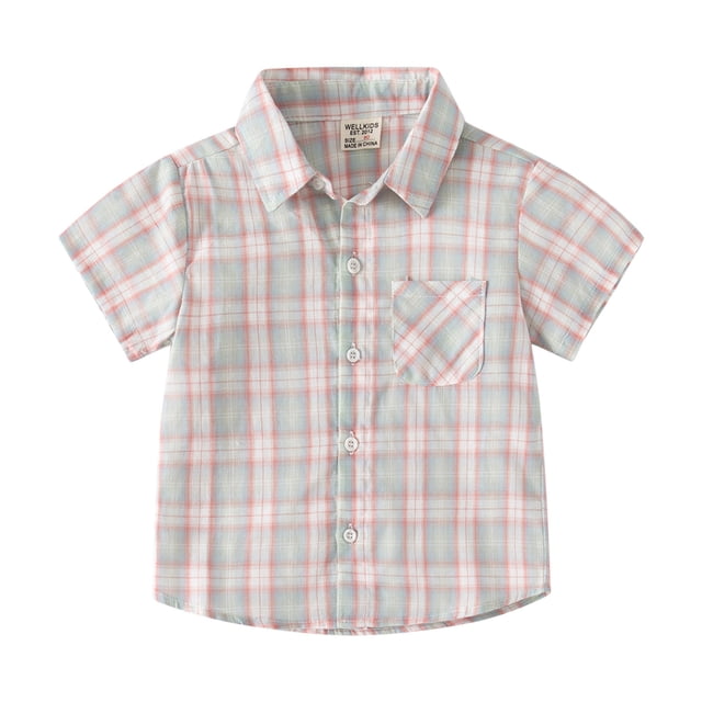 Gibobby blusas de vestir Niños formal Chaqueta de camisa de franela para niños pequeños, chaqueta a cuadros de manga corta con solapa y botones, camisa para bebés, niños y niñ(Gris, 2-3 Años)